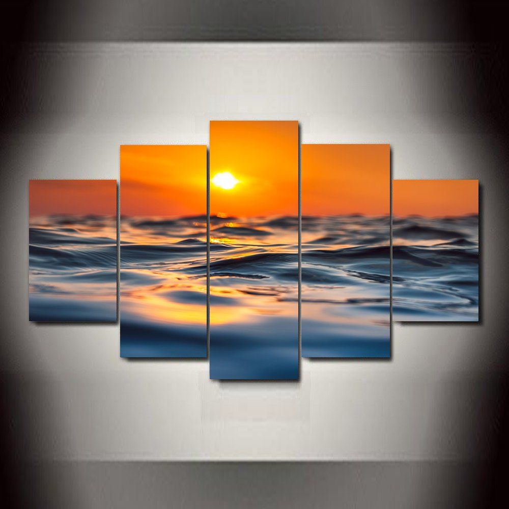 

Sea Surface Micro Wave Frameless Printed Canvas Art Print 5PCS, Multi-a