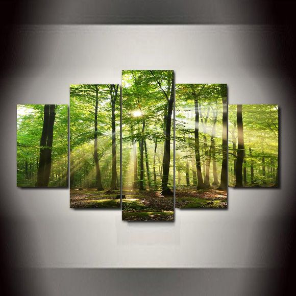 Impression de toile imprimée sans cadre de forêt Sunshine 5PCS - multicolor A 