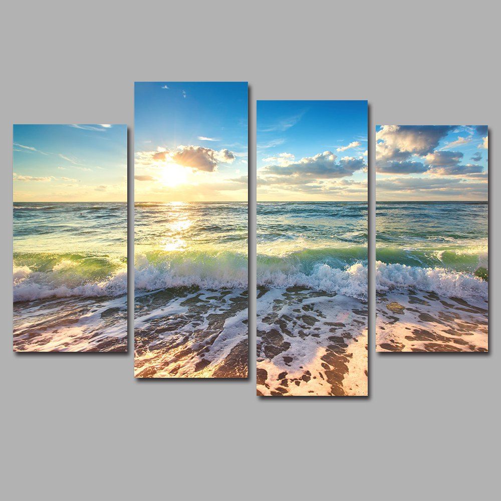 

Waves Blue Sky Frameless Printed Canvas Art Print 4PCS, Multi-a