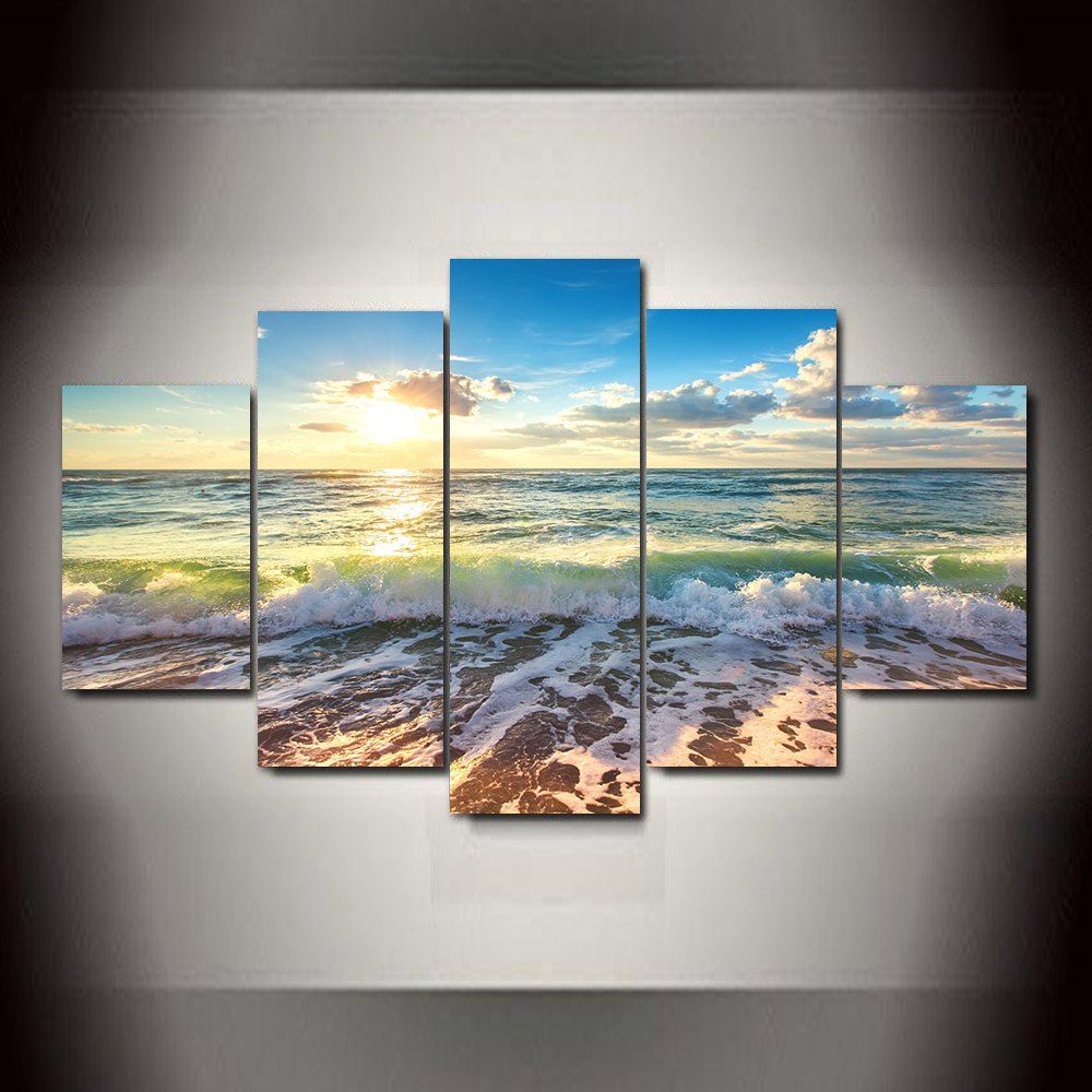 

Waves Blue Sky Frameless Printed Canvas Art Print 5PCS, Multi-a