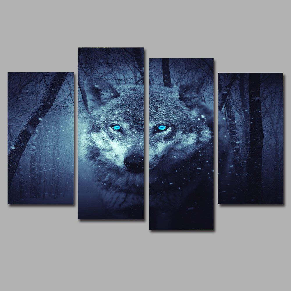 

Snow Wolf Frameless Printed Canvas Art Print 4PCS, Multi-a
