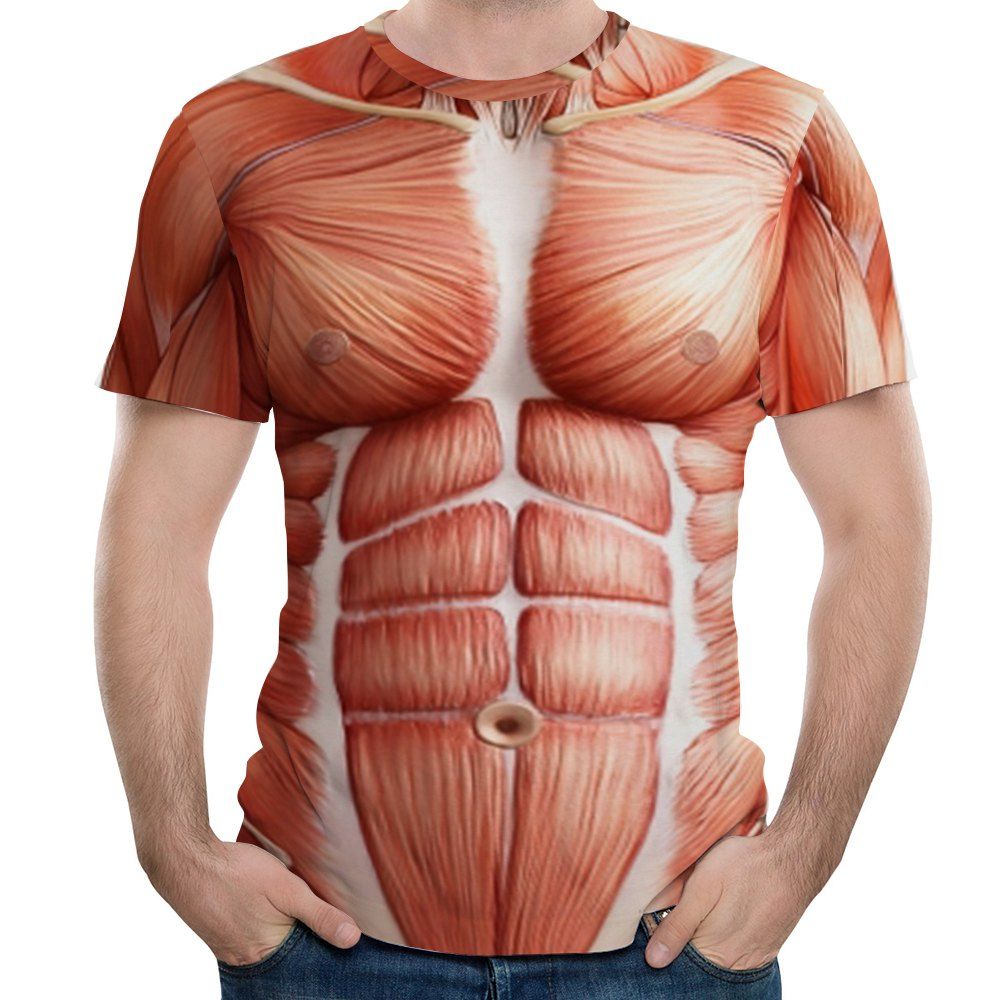 

New 3D Muscle Print Men's Round Neck Short-Sleeved T-shirt, Light salmon