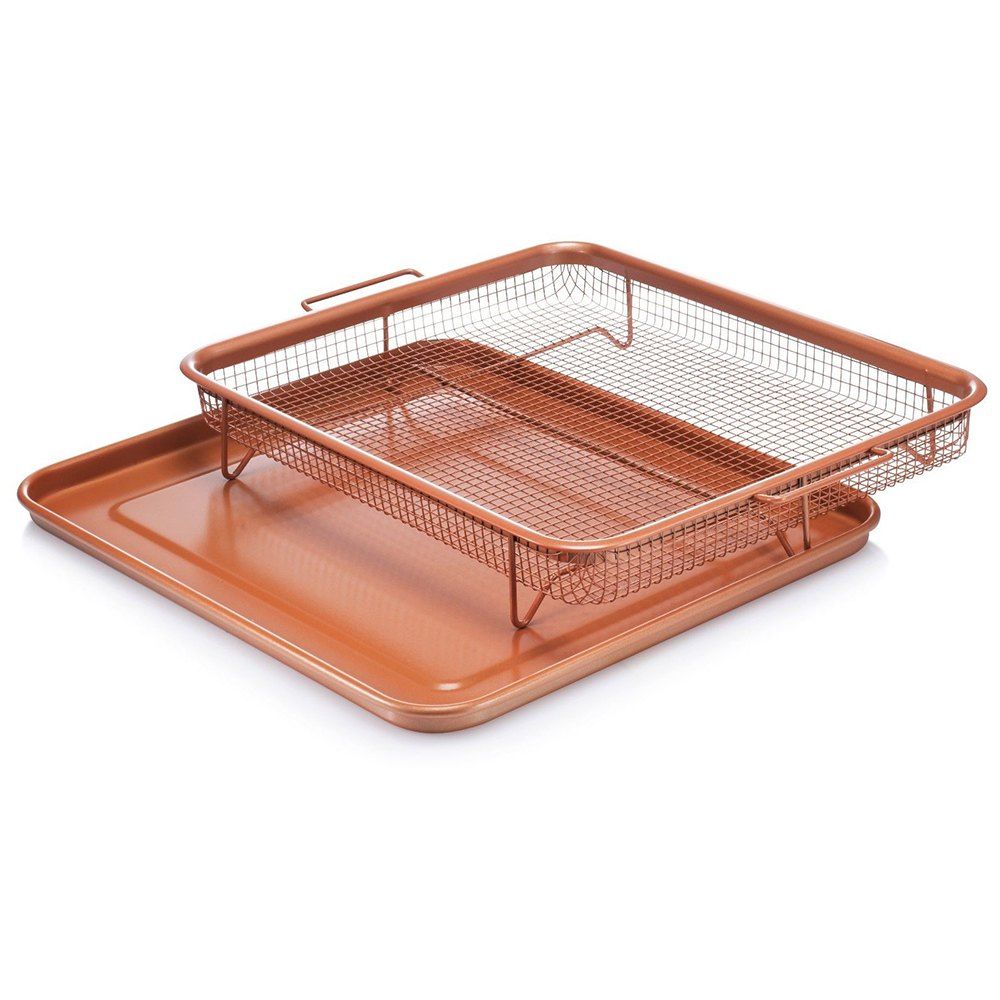

Stainless Steel Crisper Non-Stick Oven Mesh Baking Tray Chips Crisping Basket, Brown