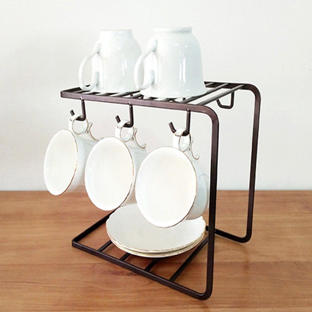 

Stainless Steel Coffee Cup Rack Shelf Stand Kitchen Tool, Deep brown