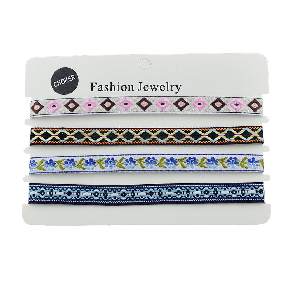 

Colorful Flower Ribbon Embroidery Square Pattern Choker Necklace, Multi