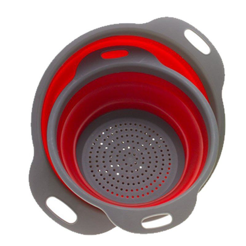 

Foldable Silicone Colander Fruit Vegetable Washing Basket Strainer 2PCS, Red