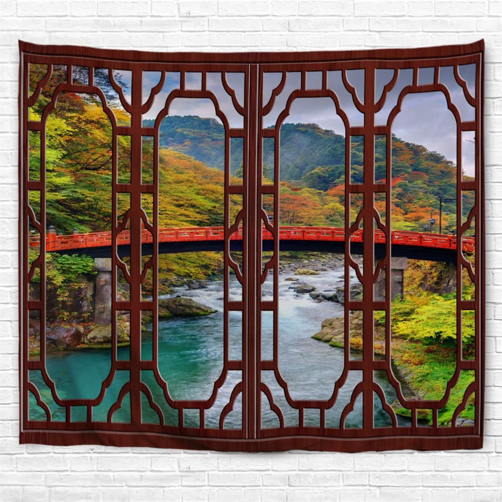 

Red Window Longbridge 3D Printing Home Wall Hanging Tapestry for Decoration, Multi-a