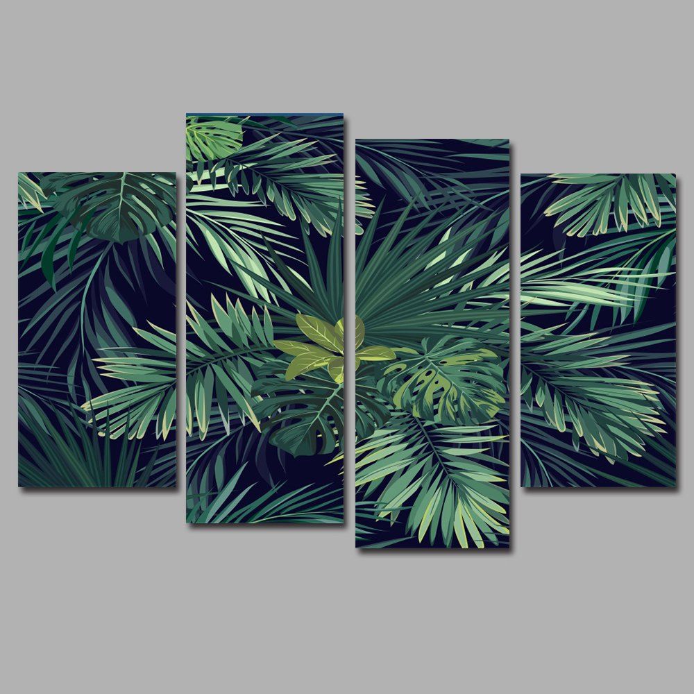 

Black Palm Leaf Frameless Printed Canvas Art Print 4PCS, Multi-a