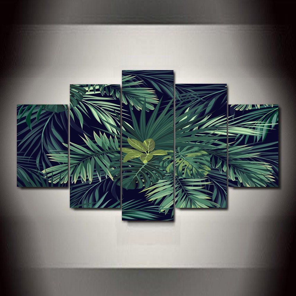 

Black Palm Leaf Frameless Printed Canvas Art Print 5PCS, Multi-a