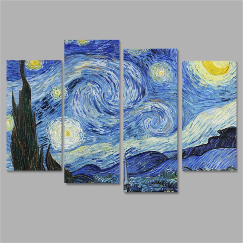 

The Starry Night Frameless Printed Canvas Art Print 4PCS, Multi-a