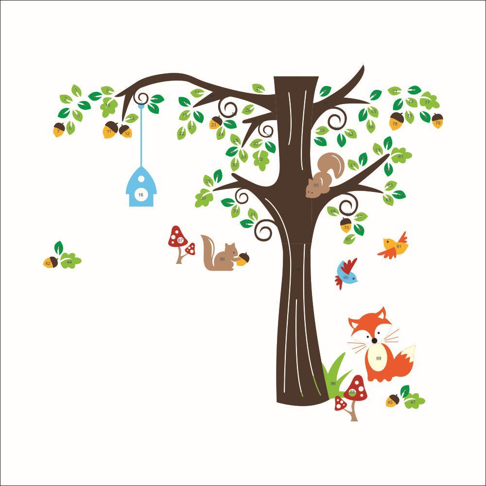 

Kindergarten Children Room Fox Squirrel Mushroom Forest Animals Wall Stickers, Multi