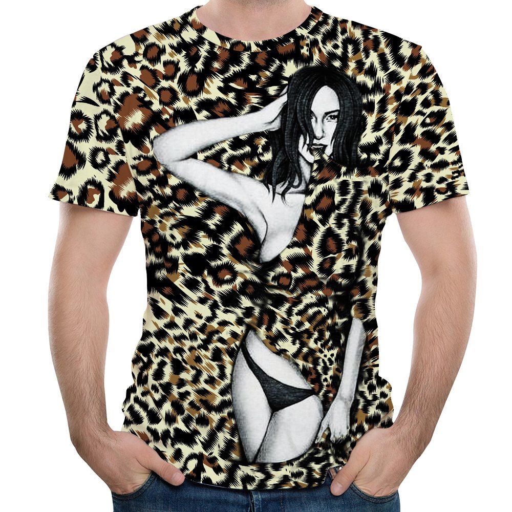 

New Summer Fashion 3D Printed Men's Short Sleeve T-shirt, Leopard