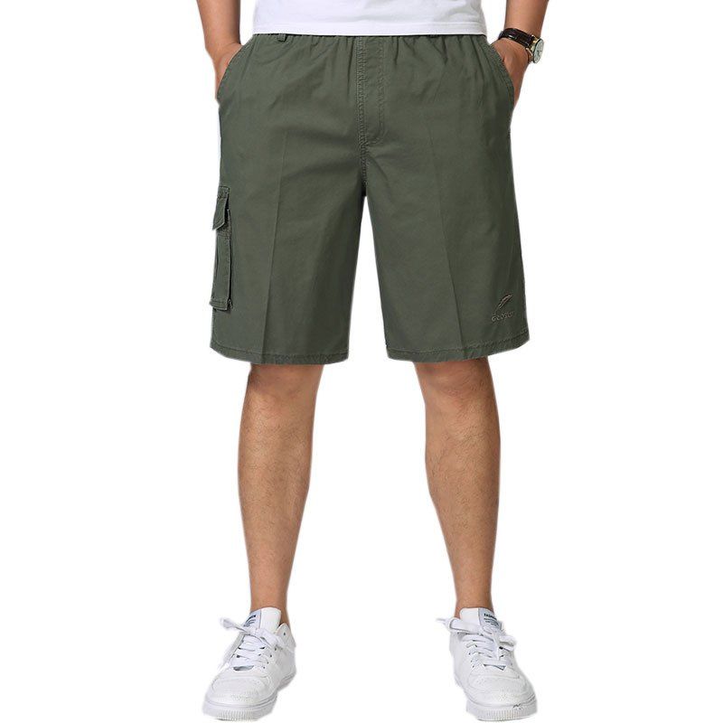 

Men Casual Plain Style Solid Color Comfy Wearable Short Trousers Shorts, Army green