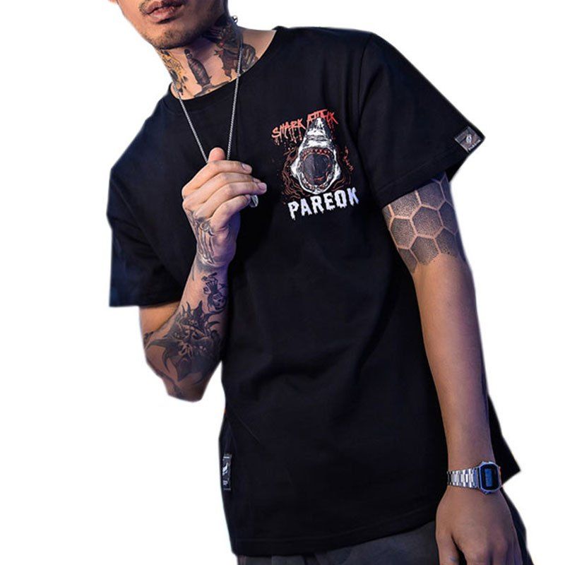 

Men Cartoon Print Pattern Short Sleeve Fashion T-shirt, Black