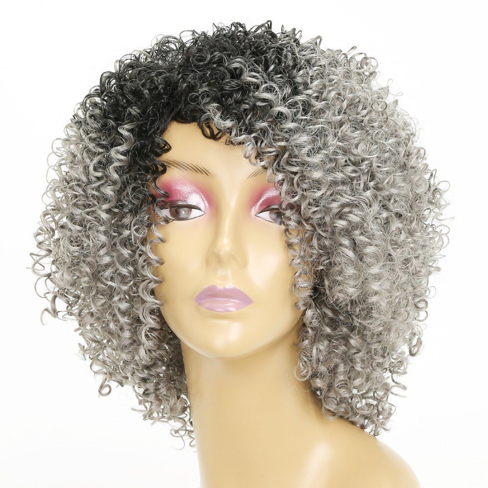 

Afro Curly Hair Ombre Fluffy Fashion Short Synthetic Wigs for White Girls, Platinum