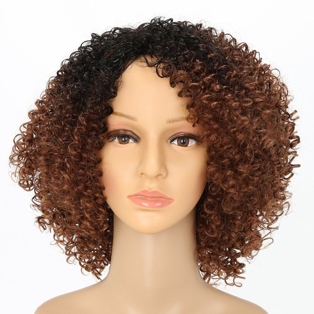 

Afro Curly Hair Ombre Fluffy Fashion Short Synthetic Wigs for White Girls, Light brown