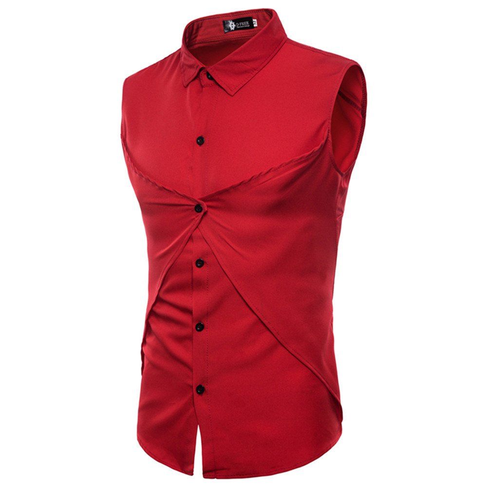 

Men's Personality Tailoring Pure Color Shirts, Red