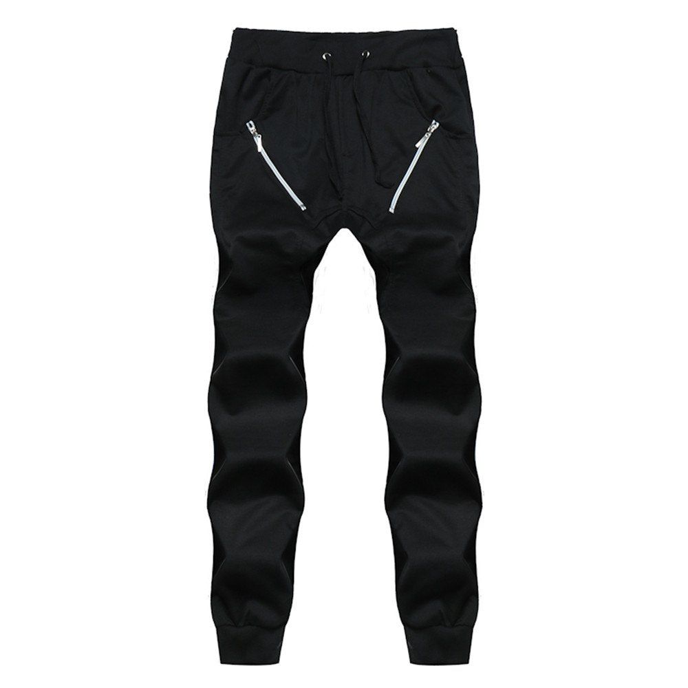 

Men's Fashion Zippered Splicing Thong Elastic Pants Male Harem Casual Pants, Black