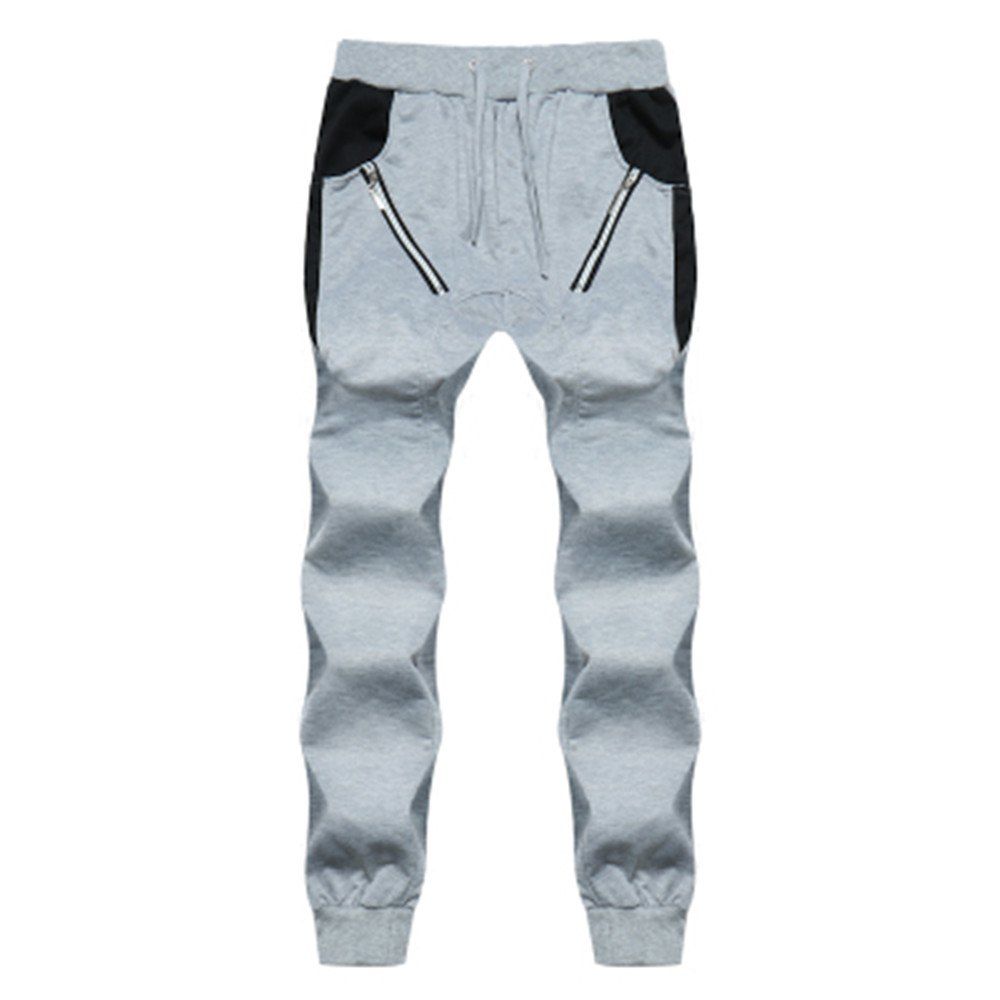 

Men's Fashion Zippered Splicing Thong Elastic Pants Male Harem Casual Pants, Light gray