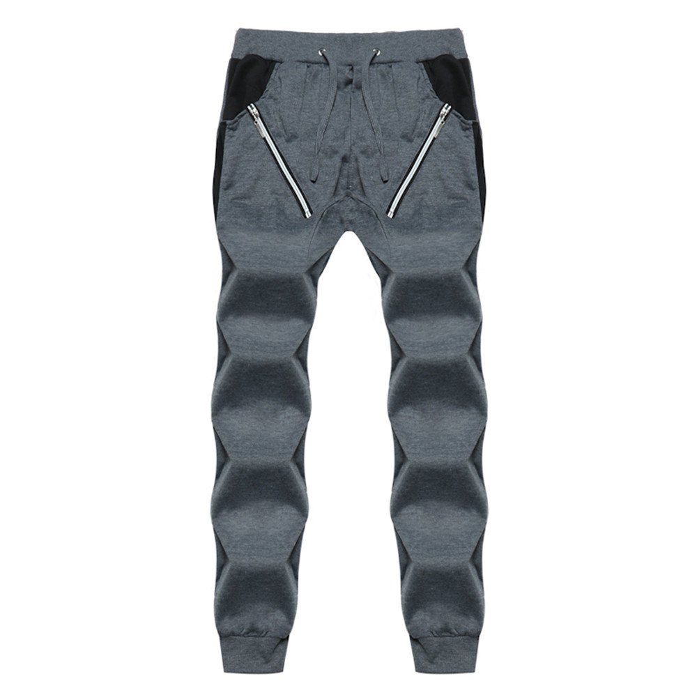 

Men's Fashion Zippered Splicing Thong Elastic Pants Male Harem Casual Pants, Dark gray