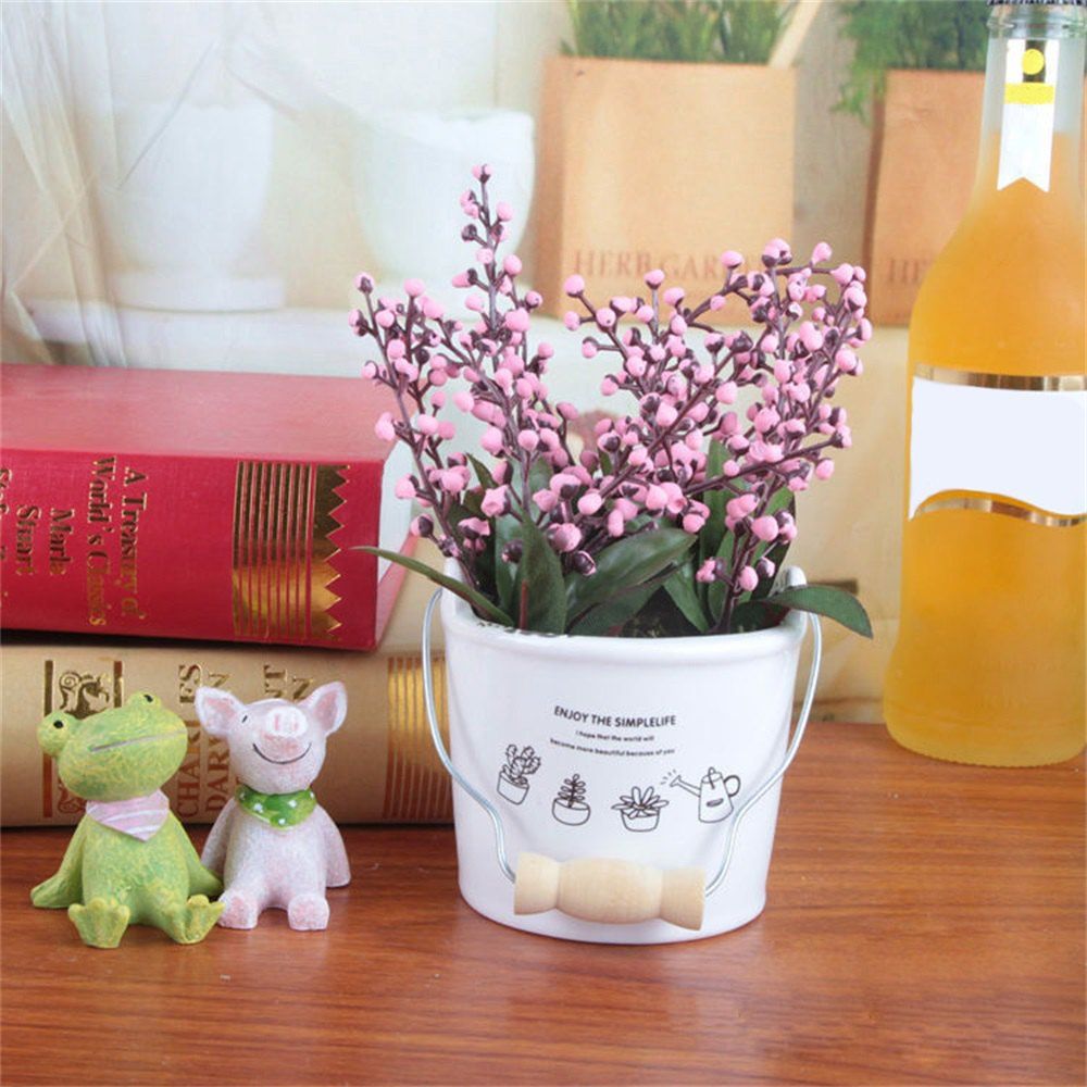 

Bucket Auspicious Fruit False Bonsai Artificial Green Potted Plant 1pcs, Pink