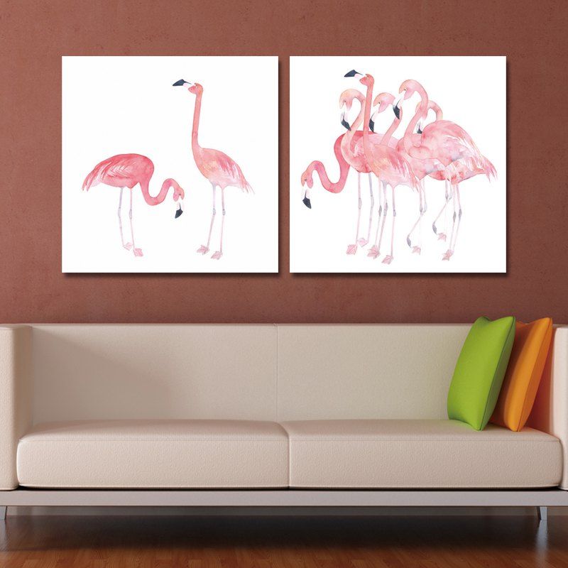 

40-XQX - 303-304 2PCS Romantic Pink Flamingo Print Art, Multi