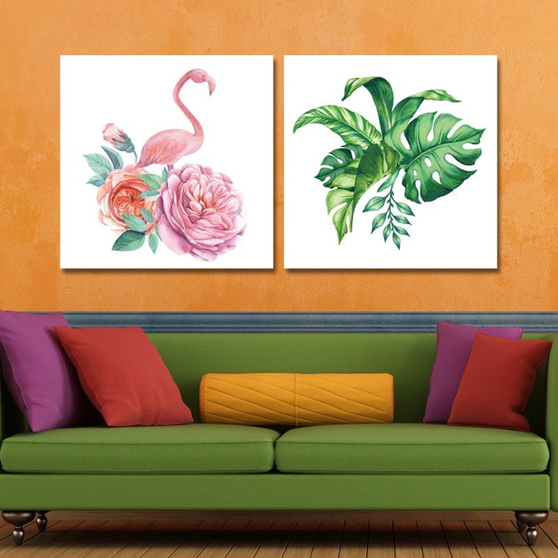 

42-XDZS - 296-297 2PCS Romantic Pink Flamingo Print Art, Multi