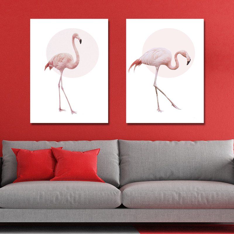 

41XDZS - 391-392 2PCS Romantic Pink Flamingo Print Art, Multi