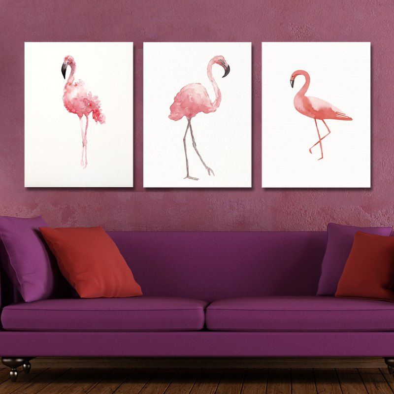 

40-XQX - 16-17-156 3PCS Romantic Pink Flamingo Print Art, Multi