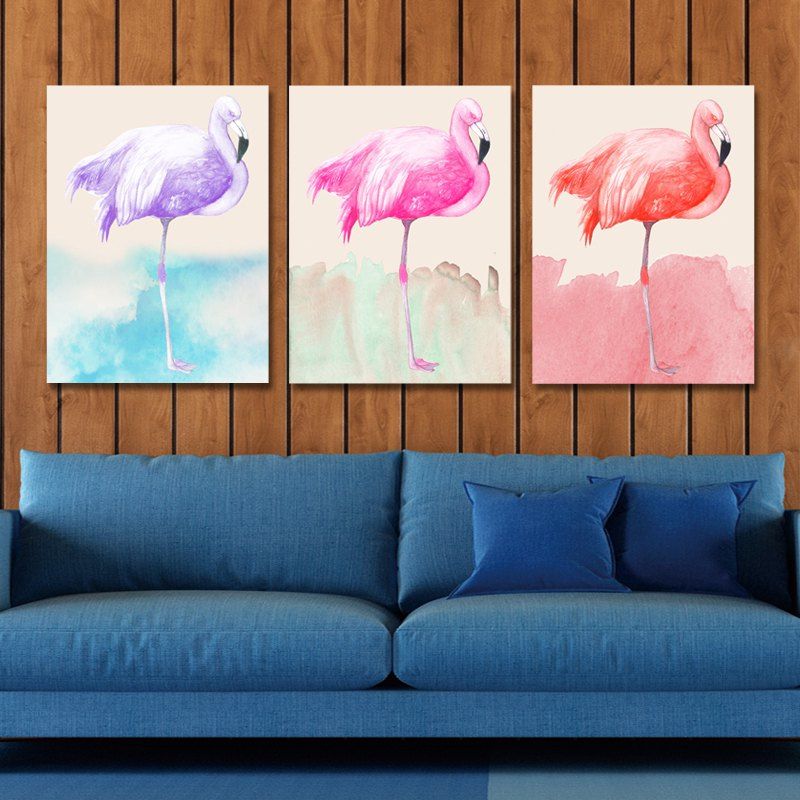 

42-XDZS - 305-306-307 3PCS Romantic Pink Flamingo Print Art, Multi