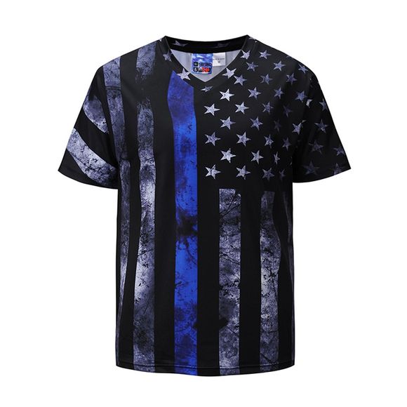 T-shirt à manches courtes drapeau américain impression 3D Casual hommes - Noir M