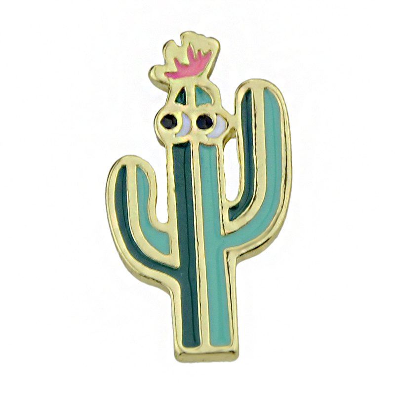 

Gold-color with Green Pink Cactus Brooch, Jungle green