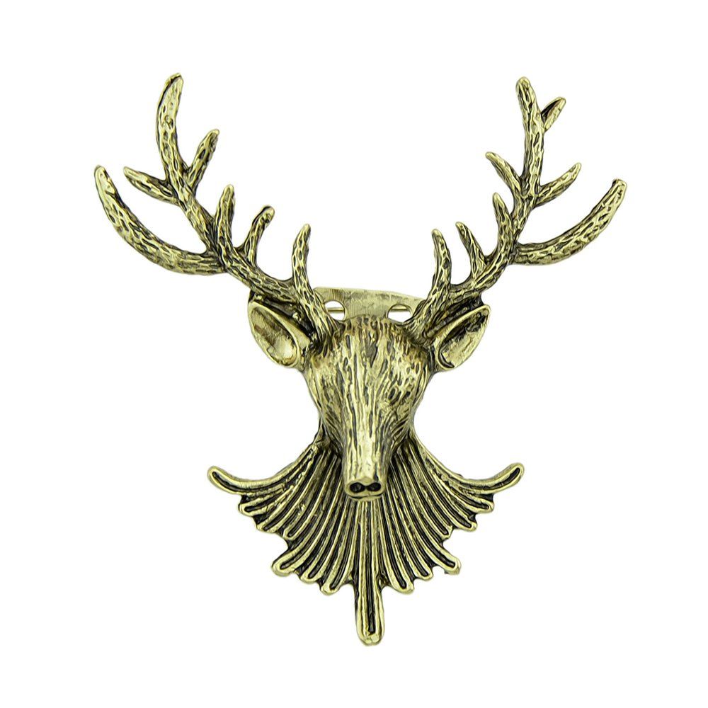 

Antique Gold Color Antlers Deer Head Brooch, Fall leaf brown