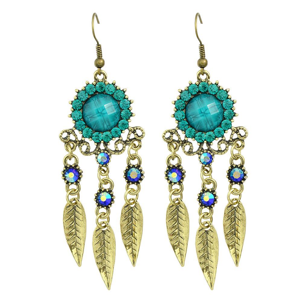 

Colorful Rhinestone and Hollow Out Leaf Drop Earrings, Turquoise