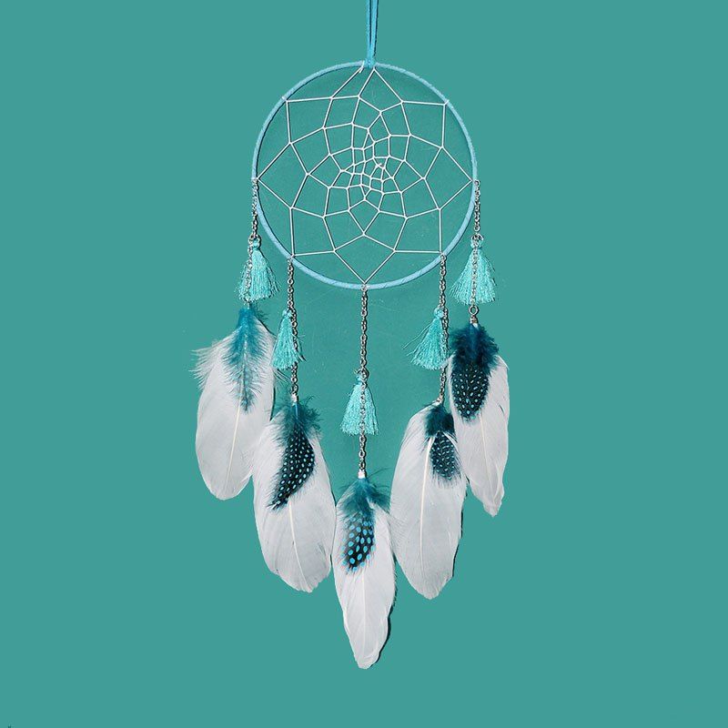 

Creative Chain Feather Dreamcatcher Girl Bedroom Hanging Decorations, Blue green