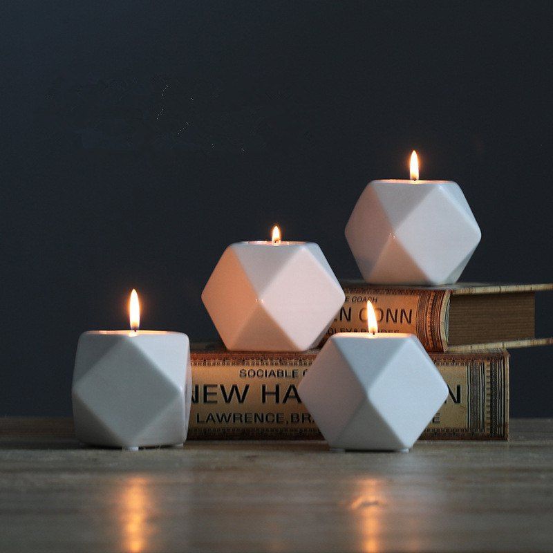 

Ceramic Candlestick Candle Holder Night Atmosphere Builds Minimalism Art, Cool white