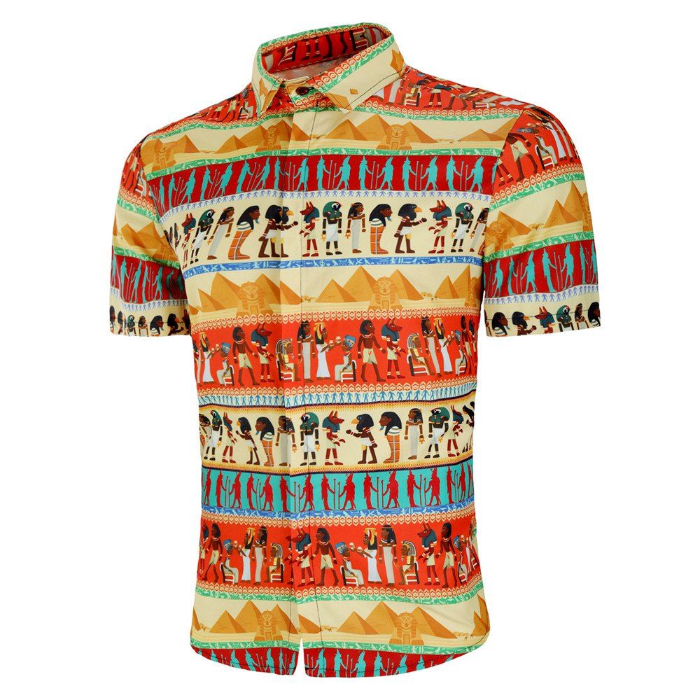 

Summer New Style Creative National Wind Printing Loose Men's Short Sleeve Shirt, Red