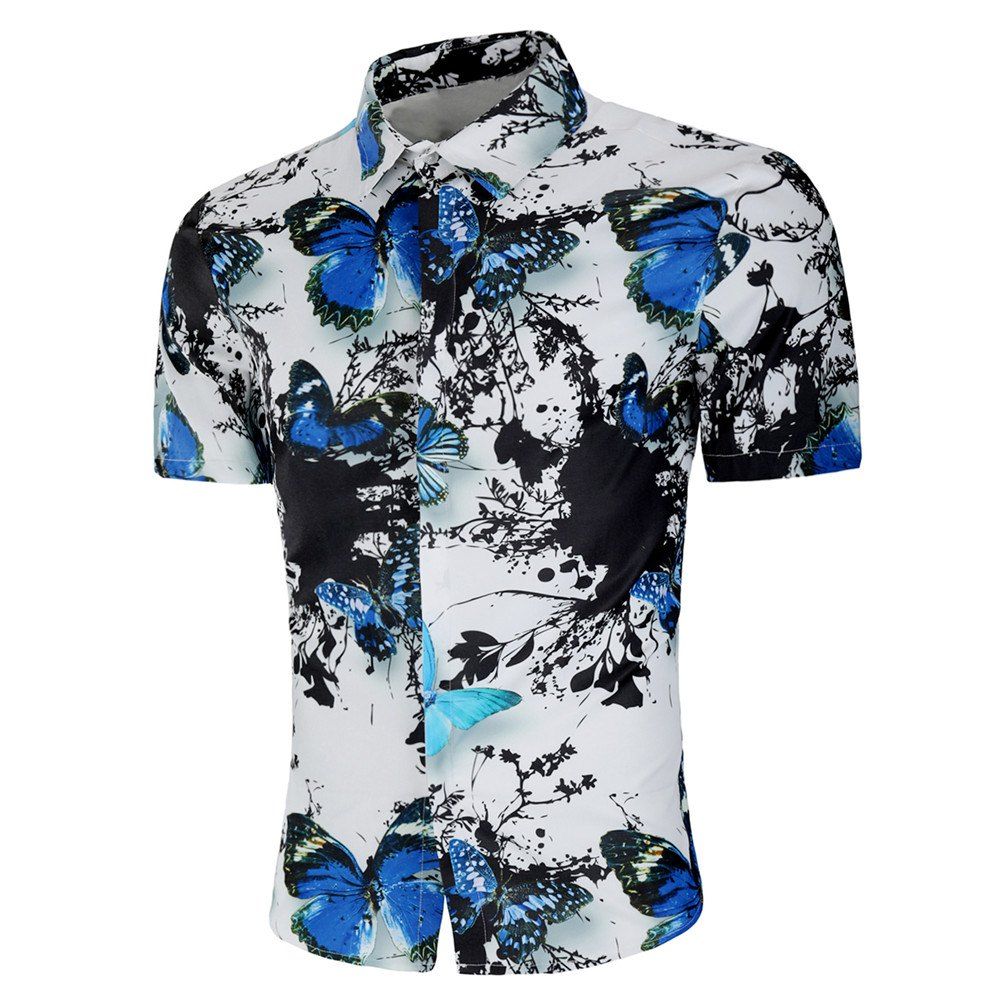 

New Man Butterfly Printed Short Sleeved Lapel Shirt, White