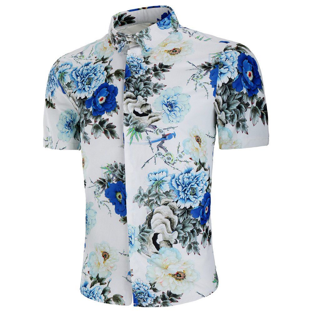

New Summer Men's Short Sleeved Digital Printing Shirt, White