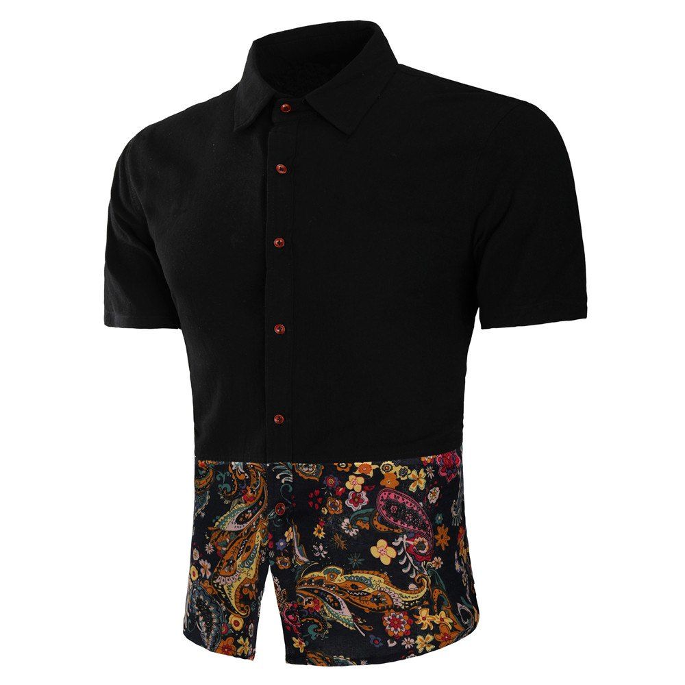 

New Summer Wear Foreign Trade National Style Man Cotton sleeve Shirt, Black
