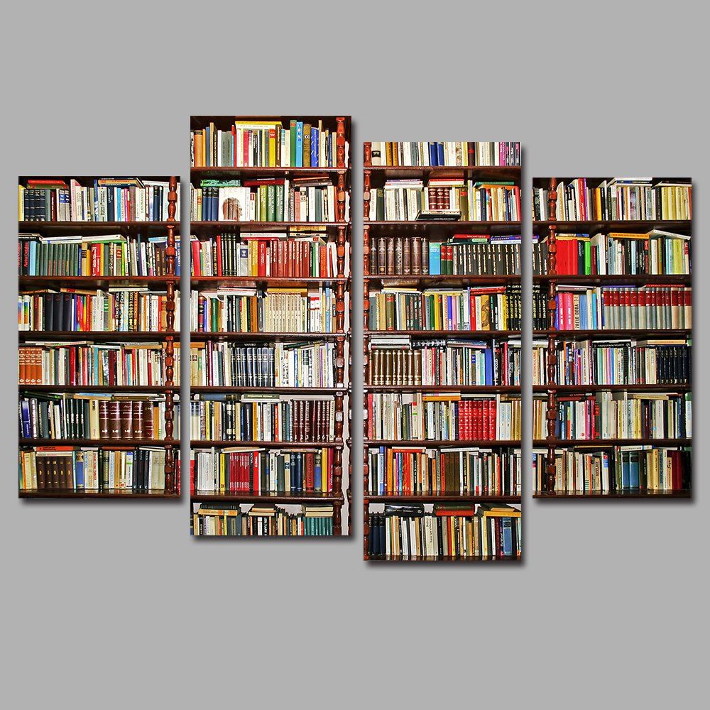 

Bookcase Frameless Printed Canvas Art Print 4PCS, Multi-a