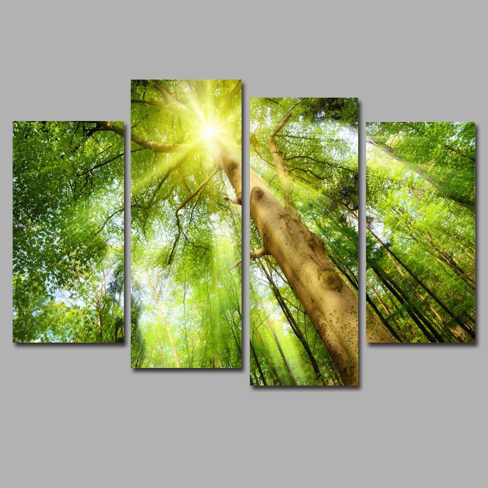 

Big Tree Sunlight Frameless Printed Canvas Art Print 4PCS, Multi-a