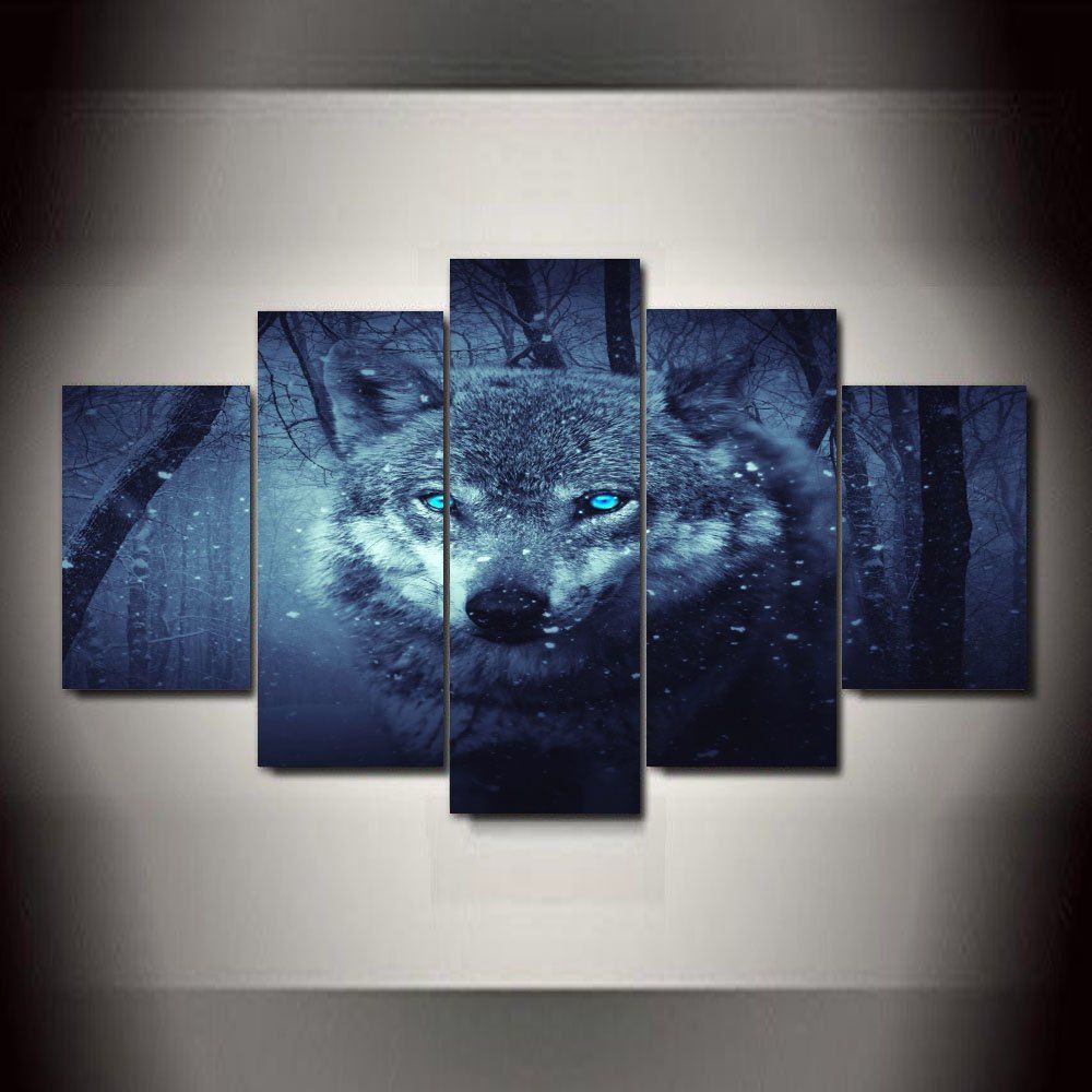 

Snow Wolf Frameless Printed Canvas Art Print 5PCS, Multi-a