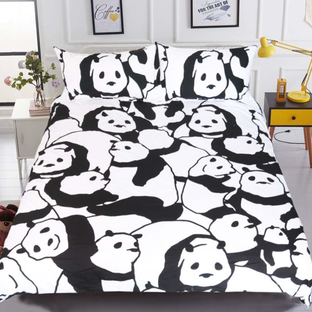 

Cartoon Bedding Animal Card Printed Panda Duvet Cover Set 3pcs, Multi