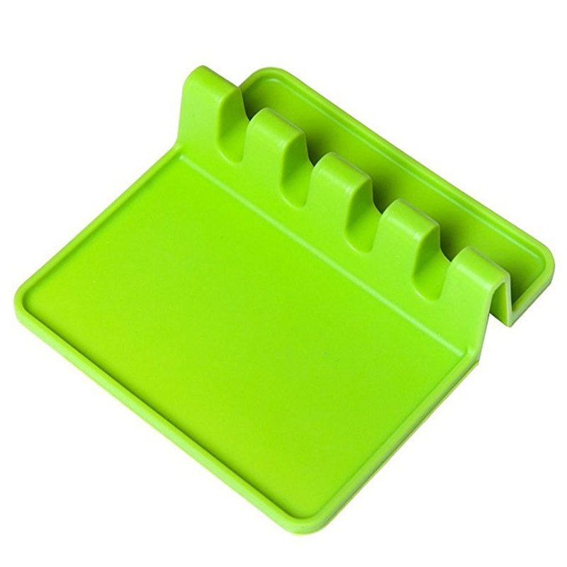 

Silicone Spoon Rest Utensil Spatula Holder, Green yellow