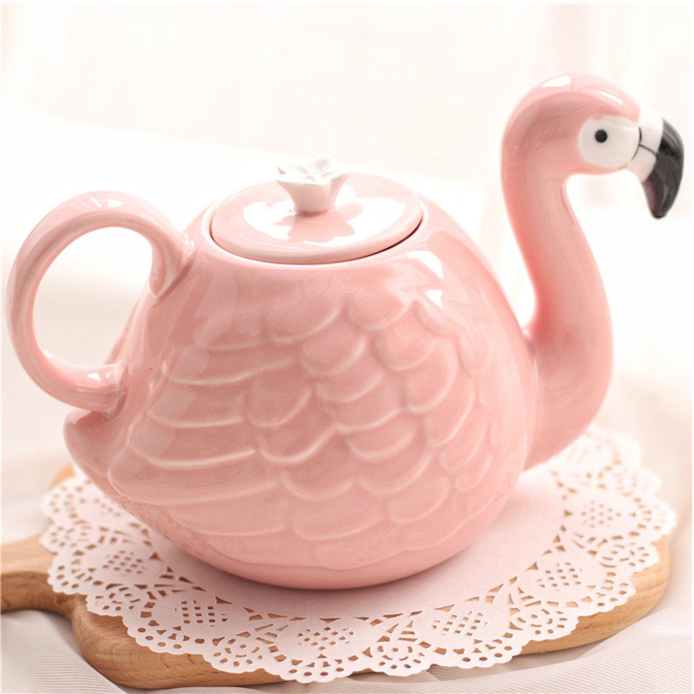 

1PC Drinking Tea Cup Cartoon Design Solid Coffee Pot, Flamingo pink