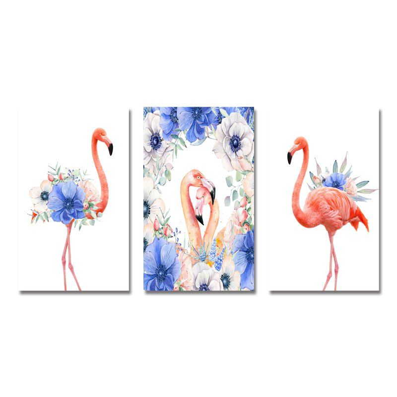 

MY43-XDZS - 187-188-189 3Pcs Romantic Pink Flamingo Print Art, Multi