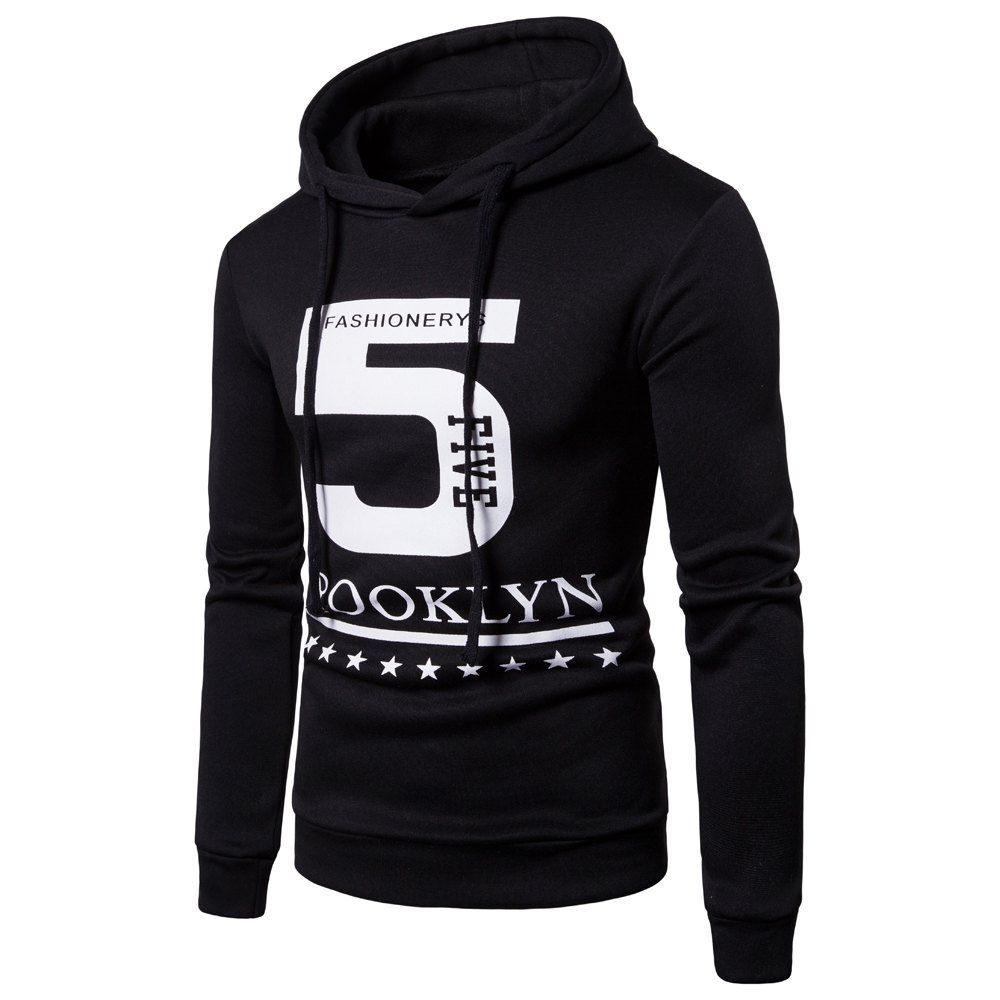 

Men's Casual Lettering Hoodie, Black