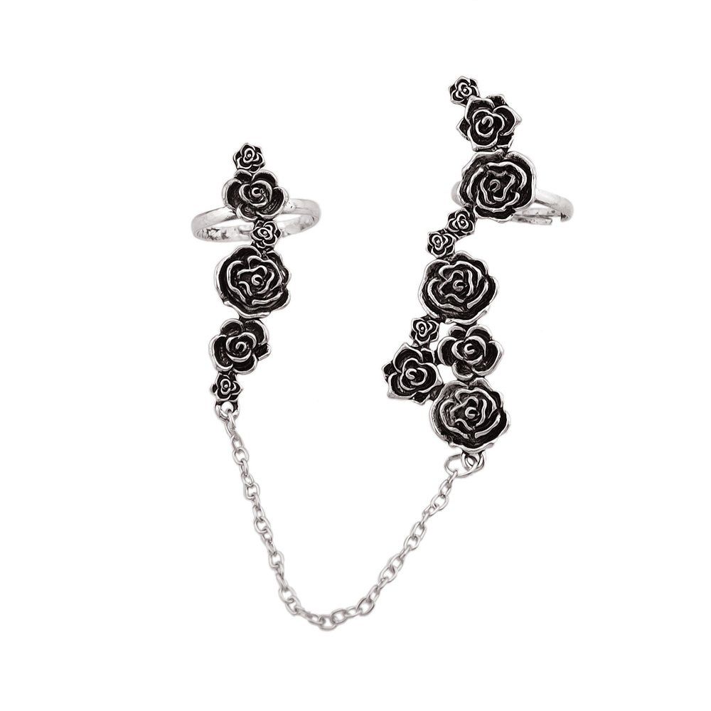 

Rose Flower Double Finger Ring, Silver