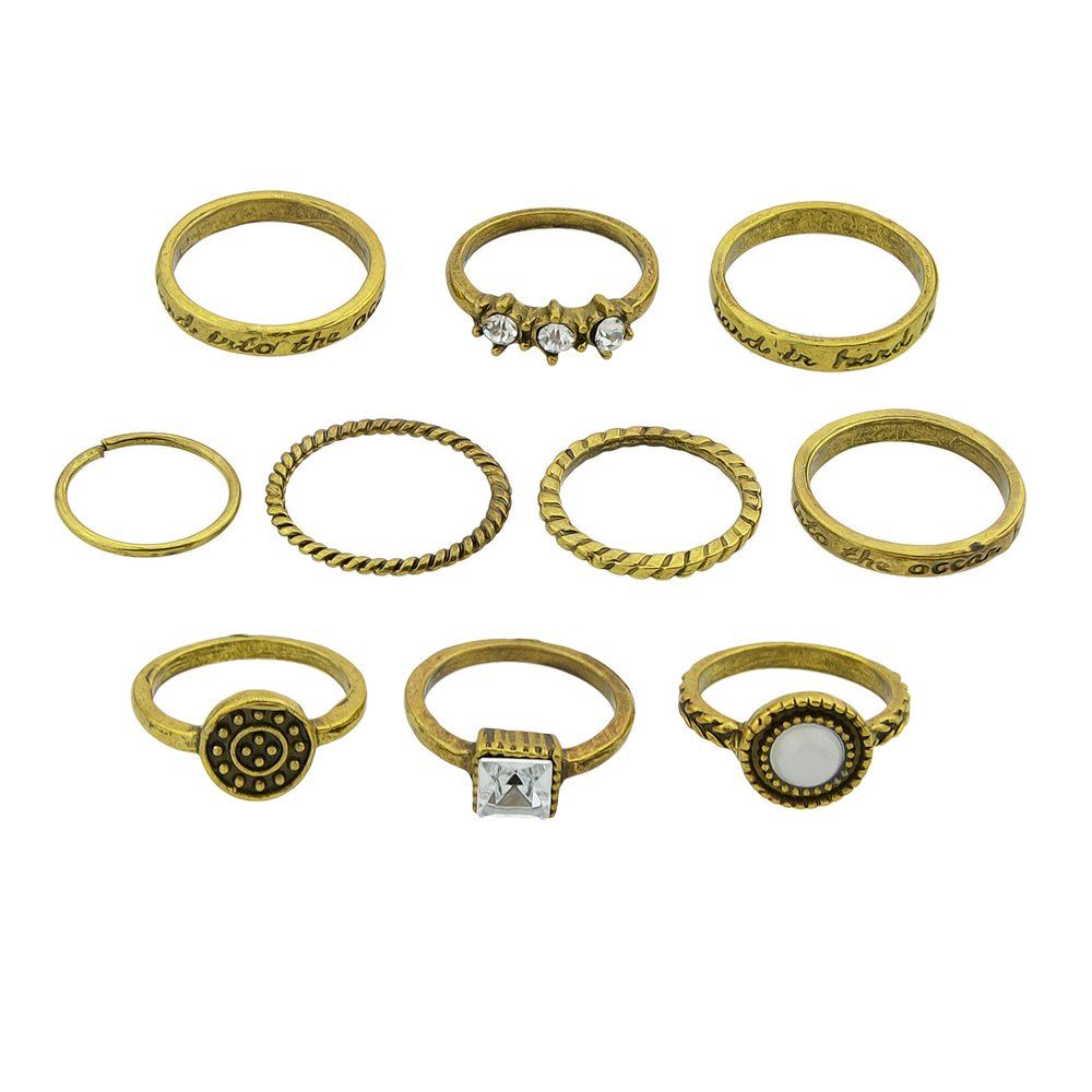 

10 Pcs Antique Gold Silver Color with Rhinestone Stone Rings